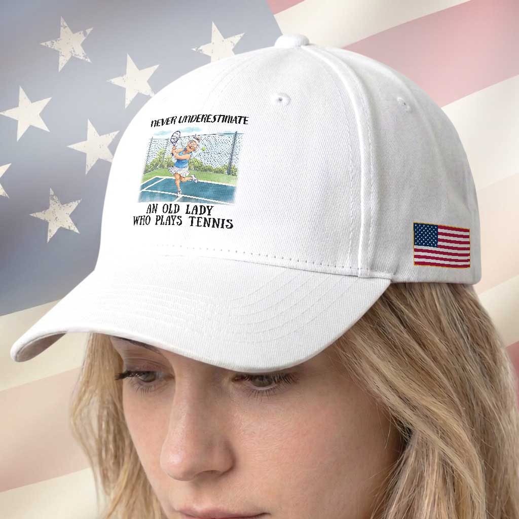 Funny Grandma Tennis Player Gift Baseball Cap Never Underestimate An Old Lady TS12 Print Your Wear