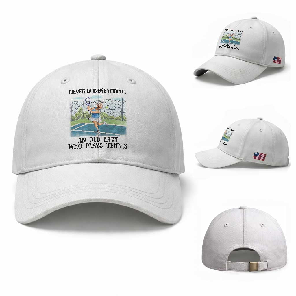 Funny Grandma Tennis Player Gift Baseball Cap Never Underestimate An Old Lady TS12 Baseball Cap Universal Fit White Print Your Wear
