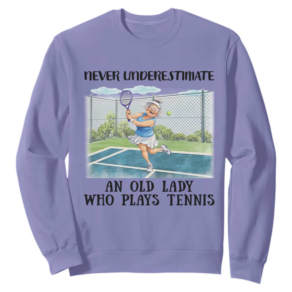 Funny Grandma Tennis Player Gift Sweatshirt Never Underestimate An Old Lady TS12 Violet Print Your Wear
