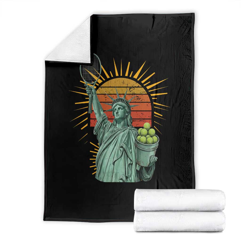 Funny Statue Of Liberty Tennis Player Throw Blanket Patriotic Sports Lover TS12 Black Print Your Wear