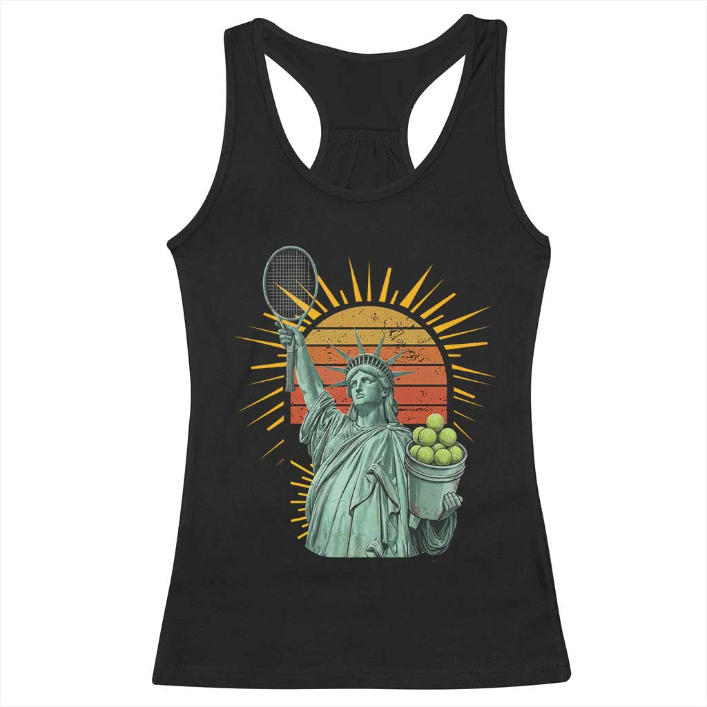 Funny Statue Of Liberty Tennis Player Racerback Tank Top Patriotic Sports Lover TS12 Black Print Your Wear