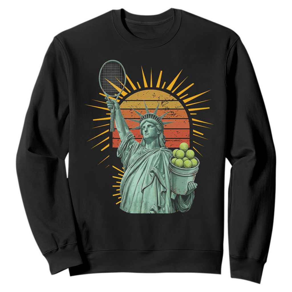 Funny Statue Of Liberty Tennis Player Sweatshirt Patriotic Sports Lover TS12 Black Print Your Wear
