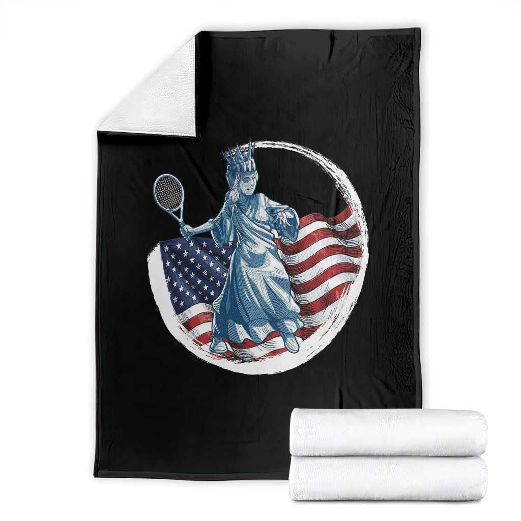 Funny Statue Of Liberty Tennis Player Throw Blanket USA Pride Female Tennis Gift TS12 Black Print Your Wear