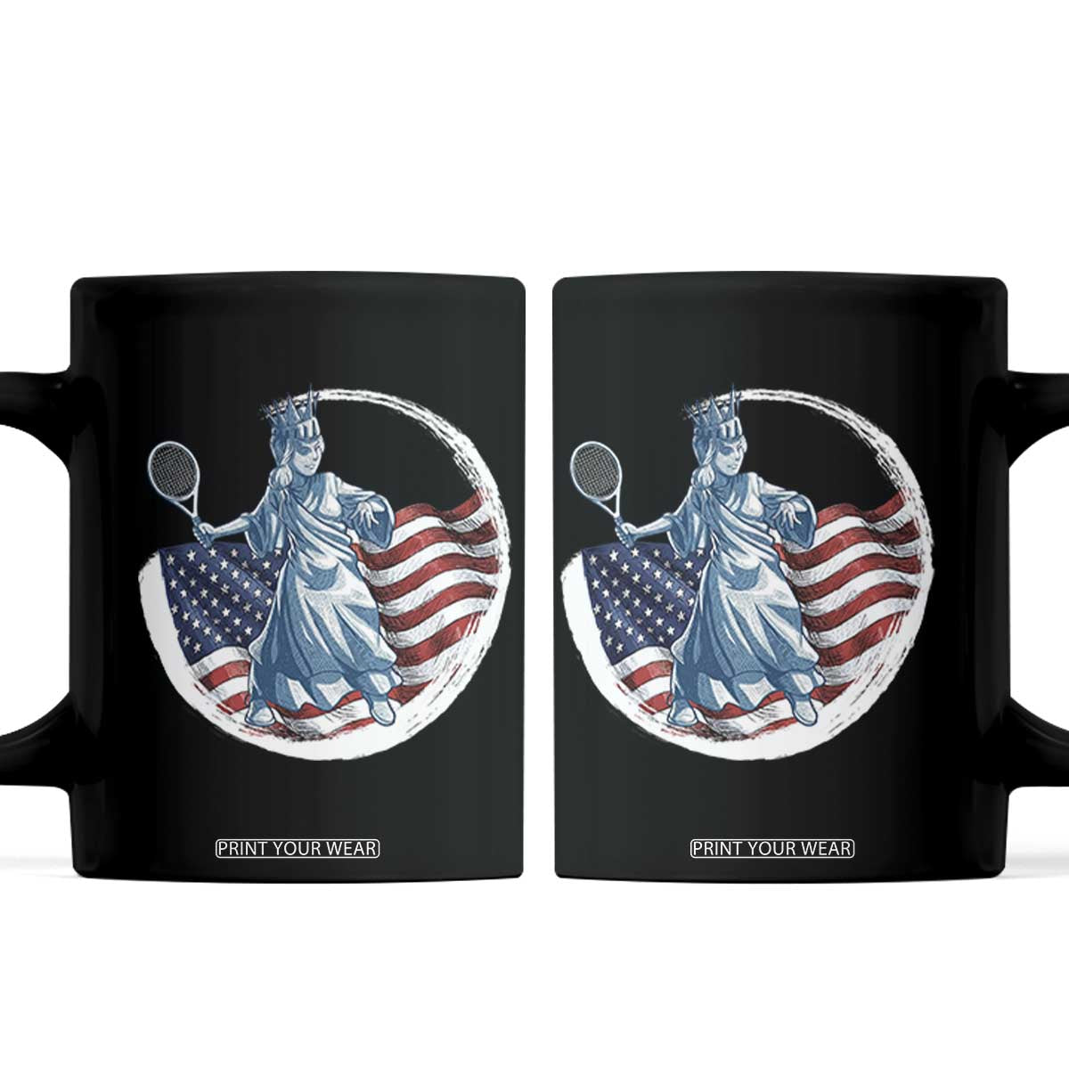 Funny Statue Of Liberty Tennis Player Coffee Mug USA Pride Female Tennis Gift TS12 Black Print Your Wear