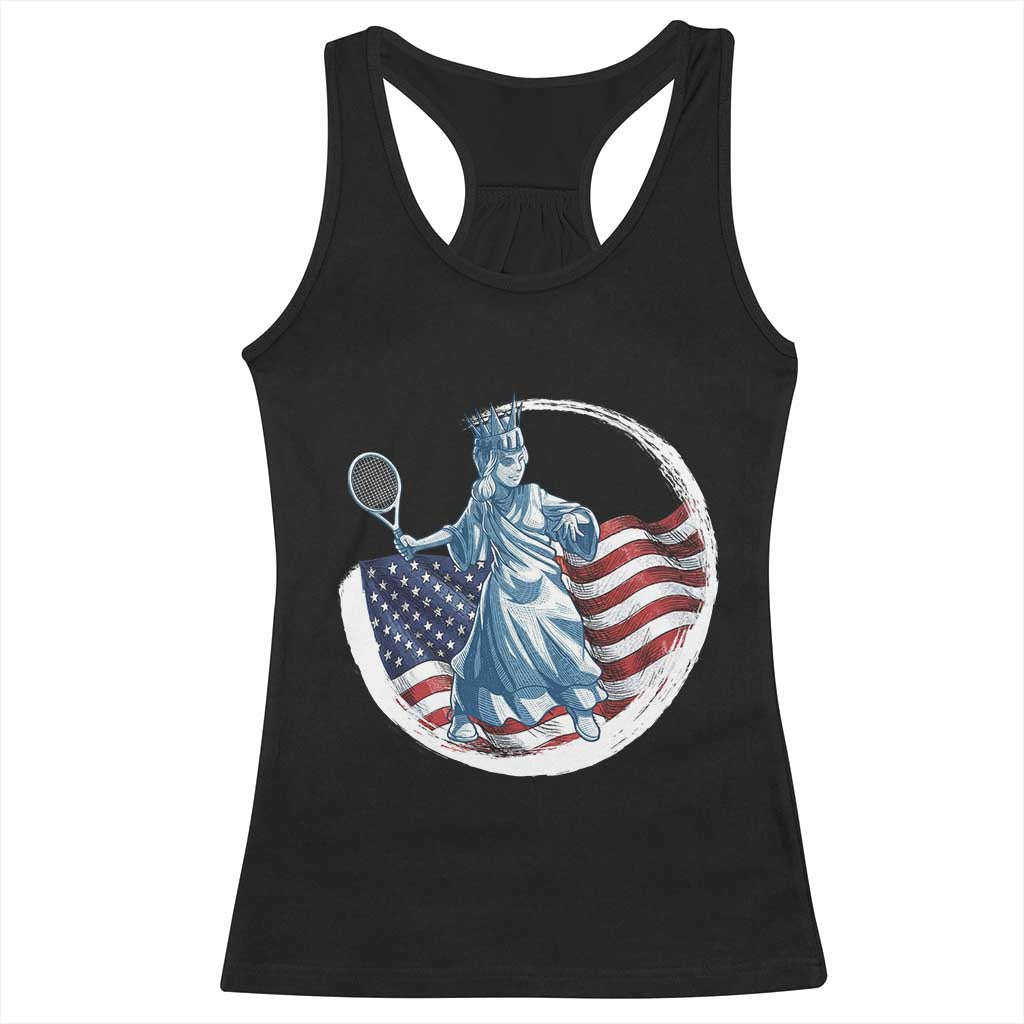 Funny Statue Of Liberty Tennis Player Racerback Tank Top USA Pride Female Tennis Gift TS12 Black Print Your Wear