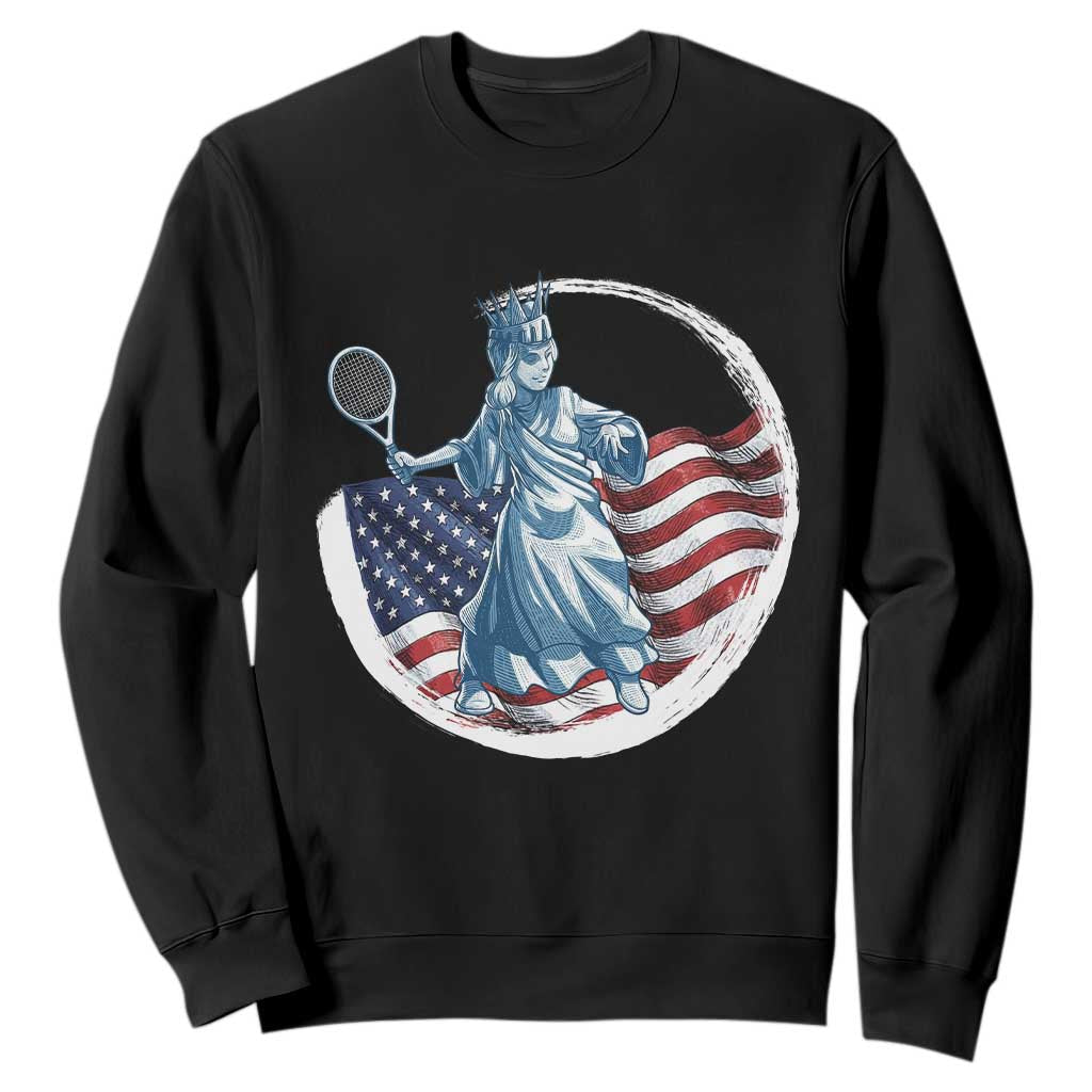 Funny Statue Of Liberty Tennis Player Sweatshirt USA Pride Female Tennis Gift TS12 Black Print Your Wear
