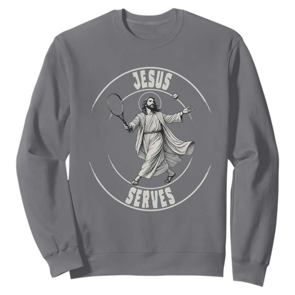Christian Tennis Funny Gift For Believers Sweatshirt Jesus Serves TS12 Charcoal Print Your Wear