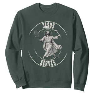 Christian Tennis Funny Gift For Believers Sweatshirt Jesus Serves TS12 Dark Forest Green Print Your Wear