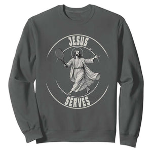 Christian Tennis Funny Gift For Believers Sweatshirt Jesus Serves TS12 Dark Heather Print Your Wear