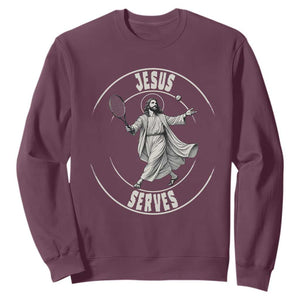 Christian Tennis Funny Gift For Believers Sweatshirt Jesus Serves TS12 Maroon Print Your Wear