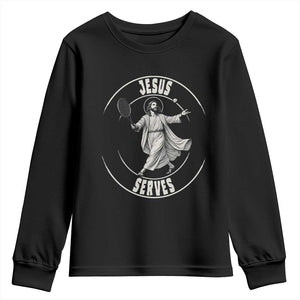 Christian Tennis Funny Gift For Believers Youth Sweatshirt Jesus Serves TS12 Black Print Your Wear