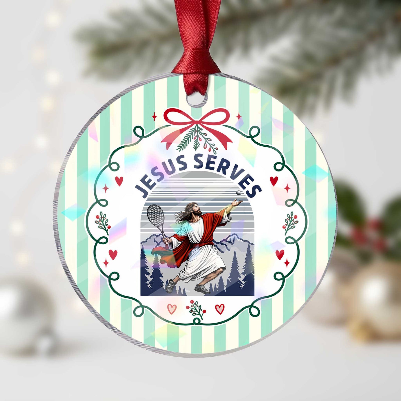Christian Tennis Lover Gift Holographic Acrylic Ornament Funny Christian Gift