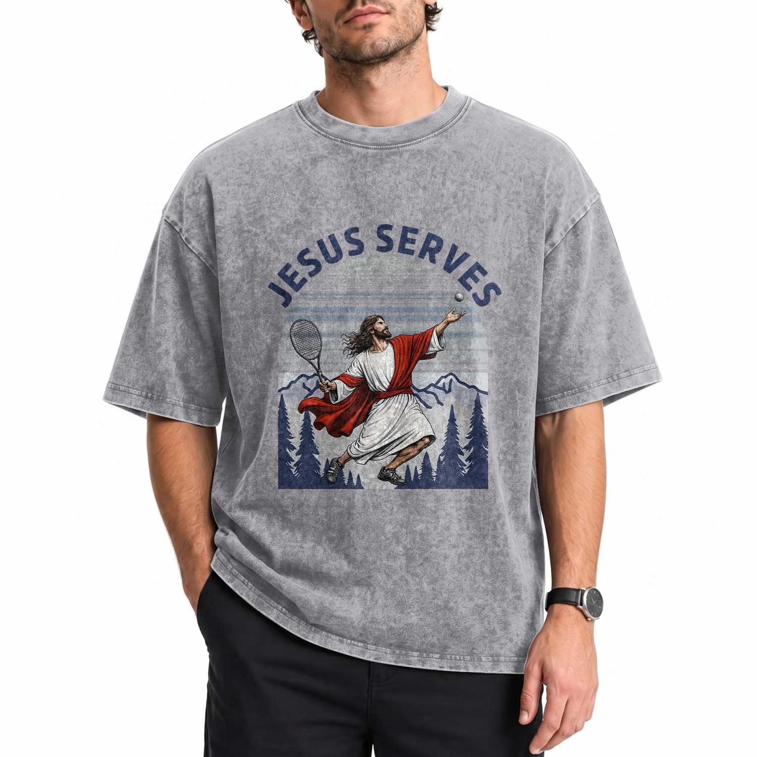 Christian Tennis Lover Gift Washed Cotton T-Shirt Funny Christian Gift