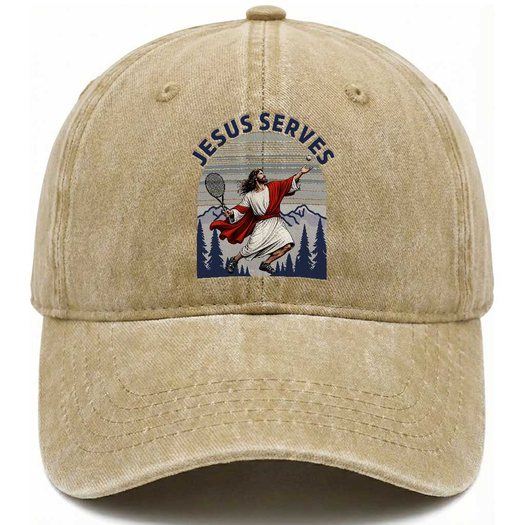 Christian Tennis Lover Gift Washed Cotton Baseball Cap Funny Christian Gift TS12 Print Your Wear