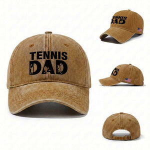 Funny Tennis Dad Life Washed Cotton Baseball Cap Sport Lover Gift TS12 Washed Cap Universal Fit Yellow Ochre Print Your Wear