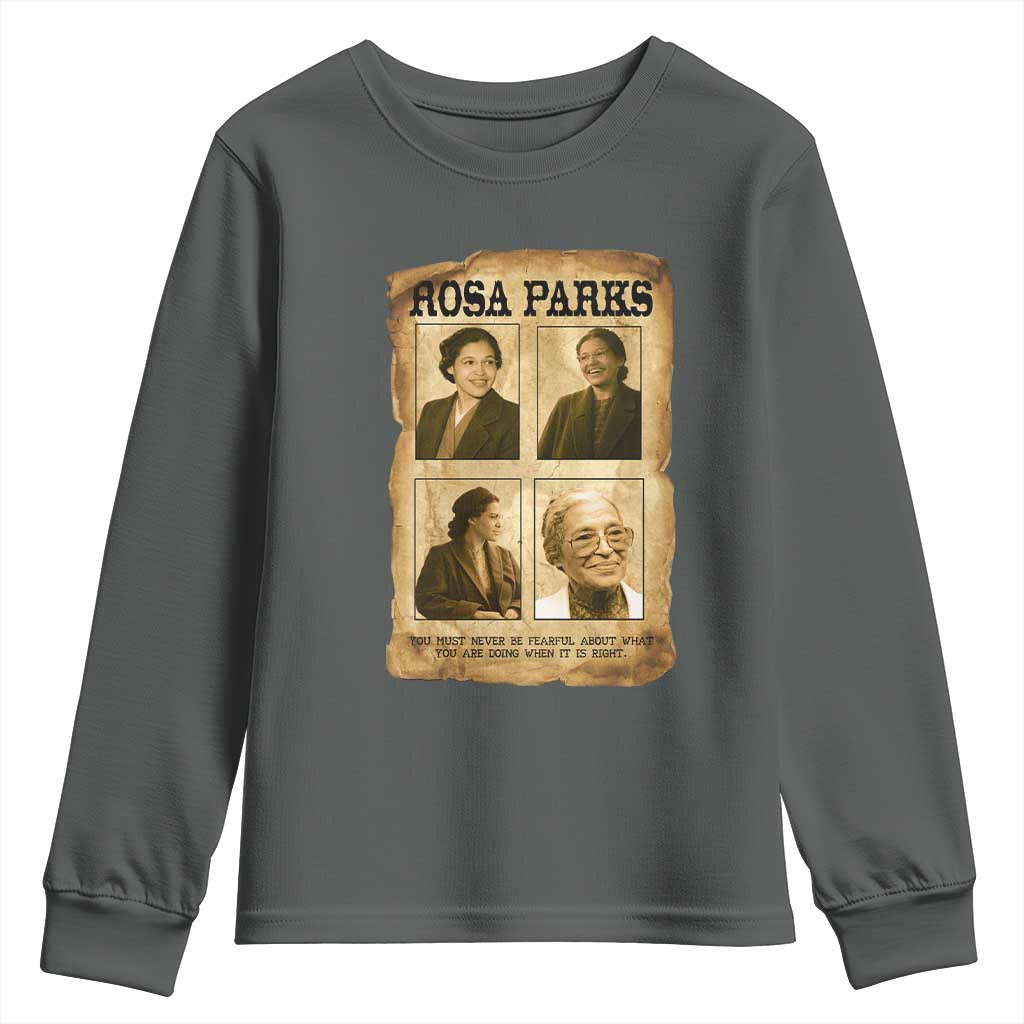 Vintage Rosa Parks Youth Sweatshirt Courage And Justice Quote TS12 Dark Heather Print Your Wear