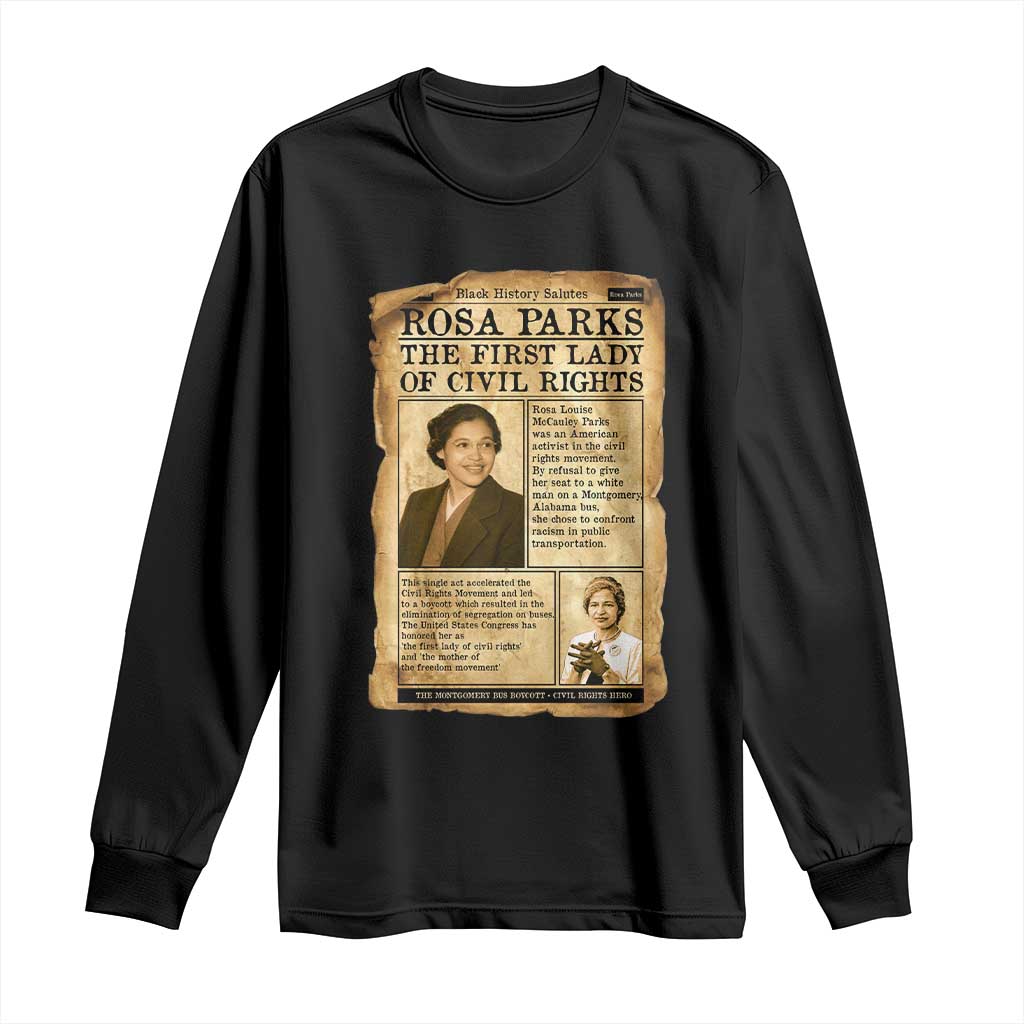Vintage Newspaper Rosa Parks Long Sleeve Shirt Civil Rights Hero TS12 Black Print Your Wear