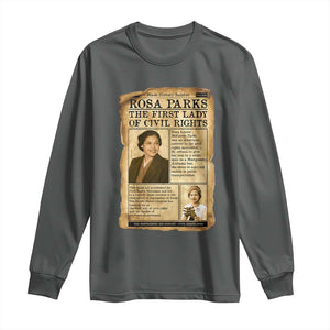 Vintage Newspaper Rosa Parks Long Sleeve Shirt Civil Rights Hero TS12 Dark Heather Print Your Wear