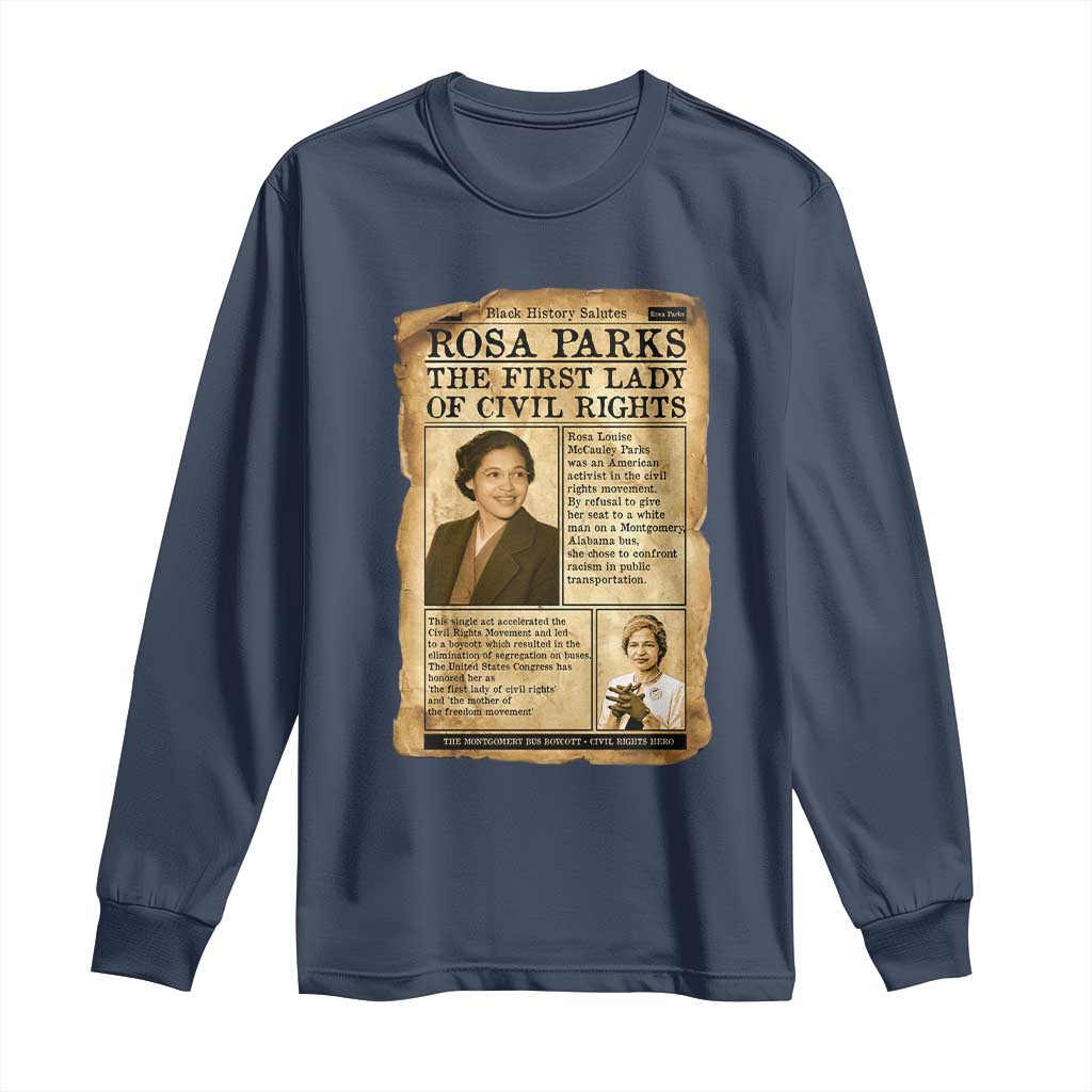 Vintage Newspaper Rosa Parks Long Sleeve Shirt Civil Rights Hero TS12 Navy Print Your Wear