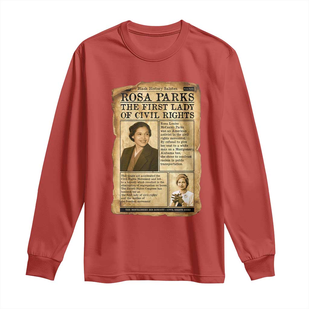 Vintage Newspaper Rosa Parks Long Sleeve Shirt Civil Rights Hero TS12 Red Print Your Wear