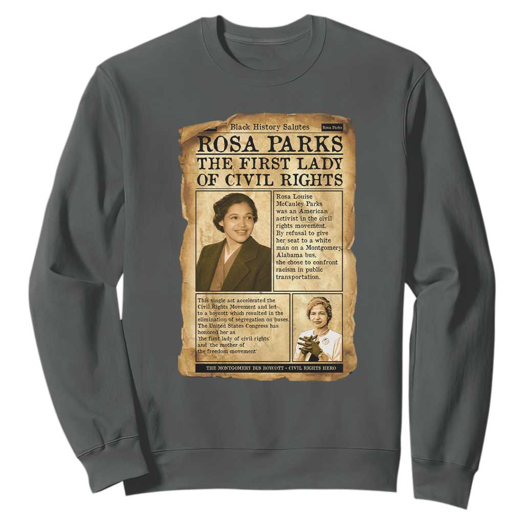 Vintage Newspaper Rosa Parks Sweatshirt Civil Rights Hero TS12 Dark Heather Print Your Wear