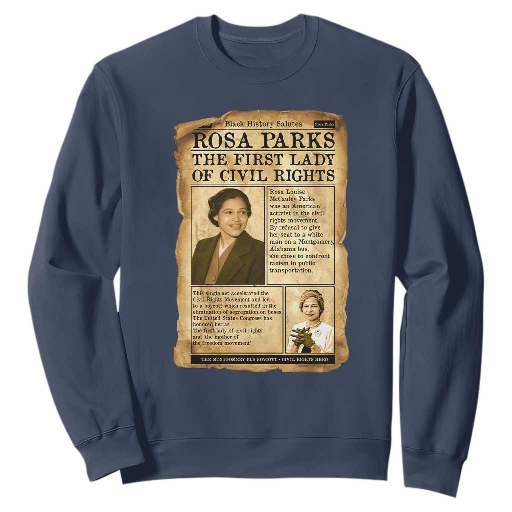 Vintage Newspaper Rosa Parks Sweatshirt Civil Rights Hero TS12 Navy Print Your Wear