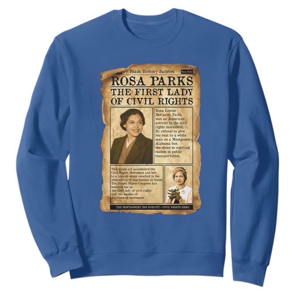Vintage Newspaper Rosa Parks Sweatshirt Civil Rights Hero TS12 Royal Blue Print Your Wear