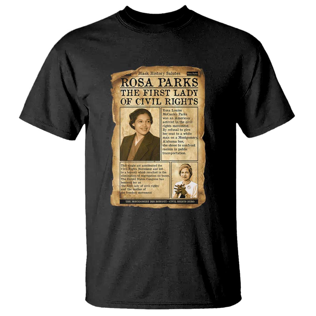 Vintage Newspaper Rosa Parks T Shirt Civil Rights Hero TS12 Black Print Your Wear