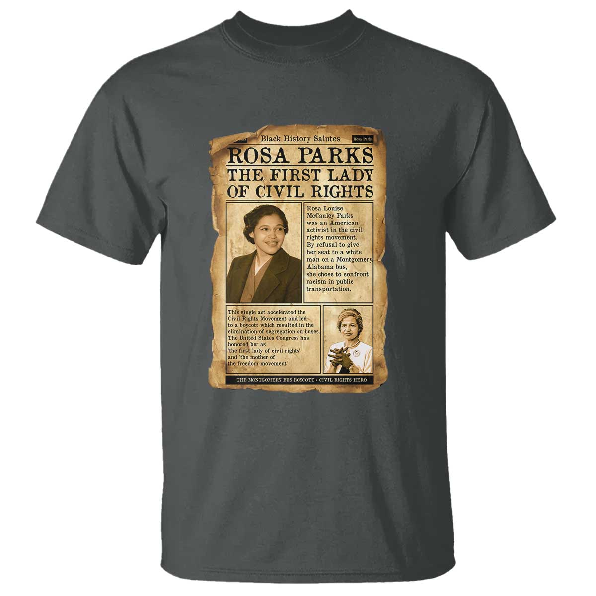 Vintage Newspaper Rosa Parks T Shirt Civil Rights Hero TS12 Dark Heather Print Your Wear