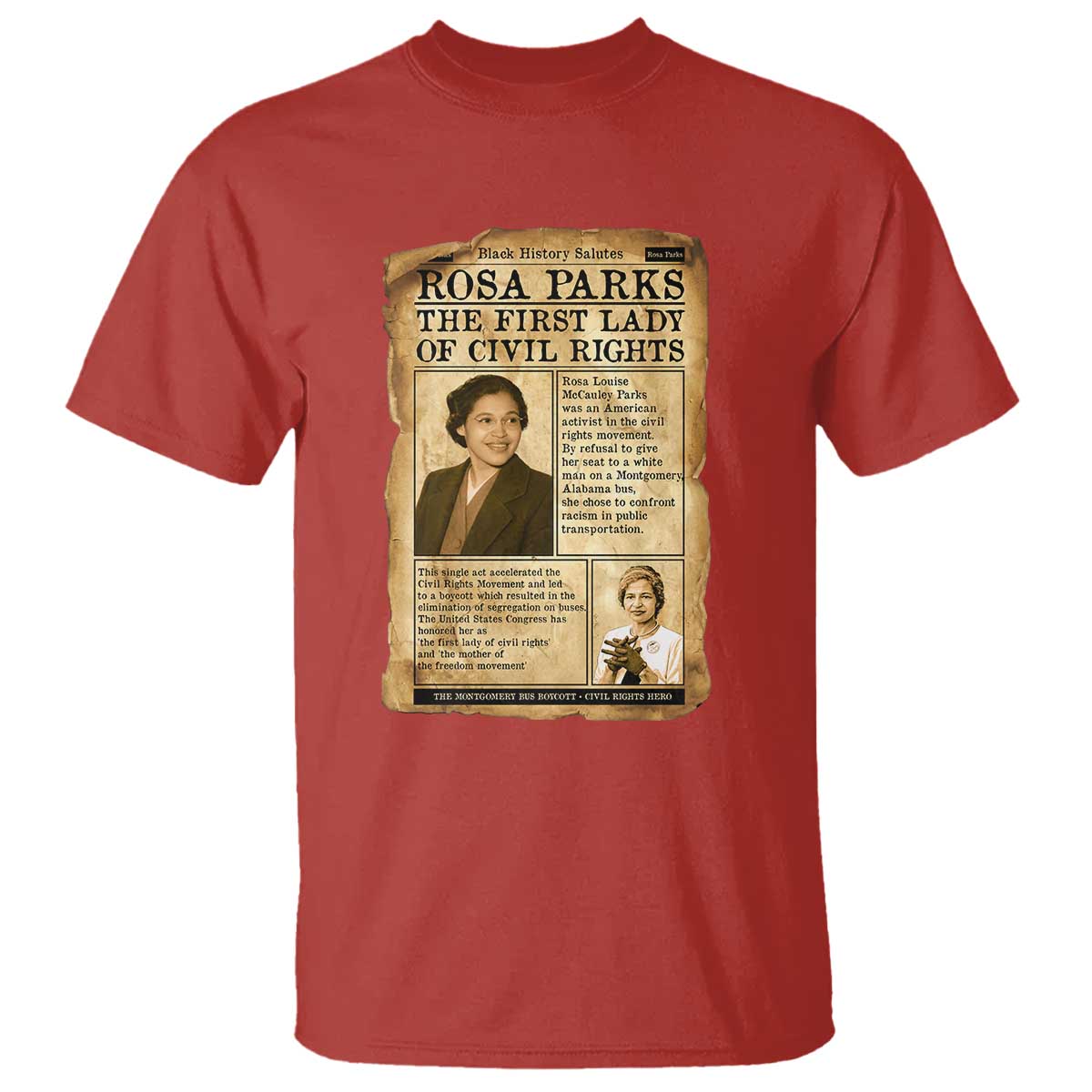 Vintage Newspaper Rosa Parks T Shirt Civil Rights Hero TS12 Red Print Your Wear