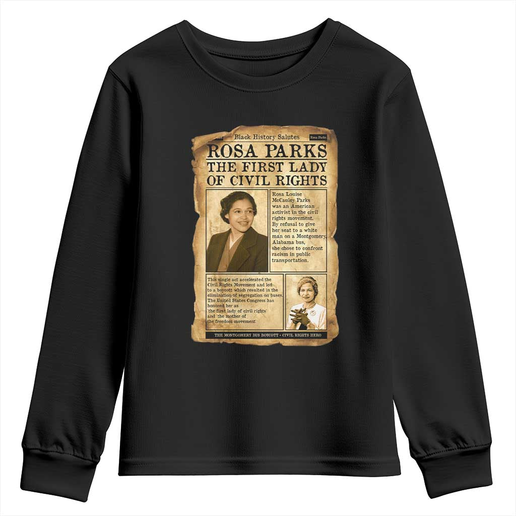 Vintage Newspaper Rosa Parks Youth Sweatshirt Civil Rights Hero TS12 Black Print Your Wear