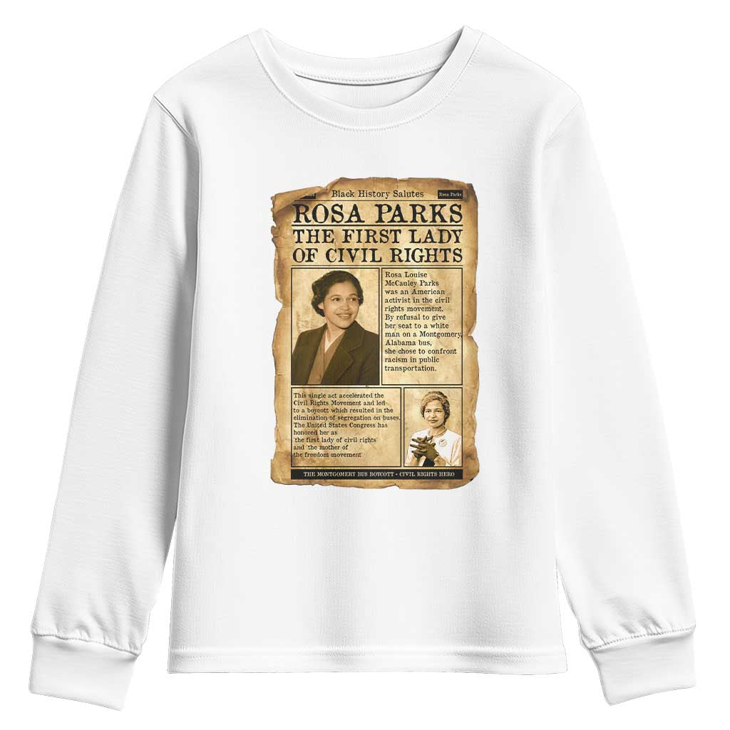 Vintage Newspaper Rosa Parks Youth Sweatshirt Civil Rights Hero TS12 White Print Your Wear