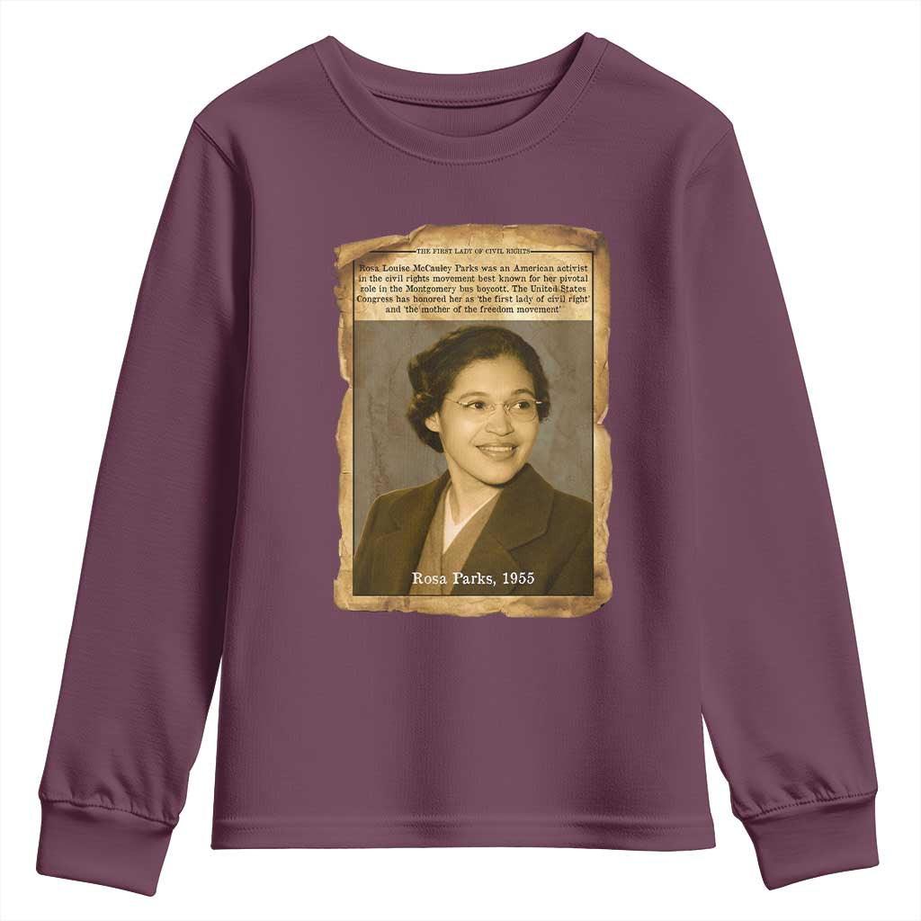 Vintage Rosa Parks Youth Sweatshirt First Lady Of Civil Rights TS12 Maroon Print Your Wear