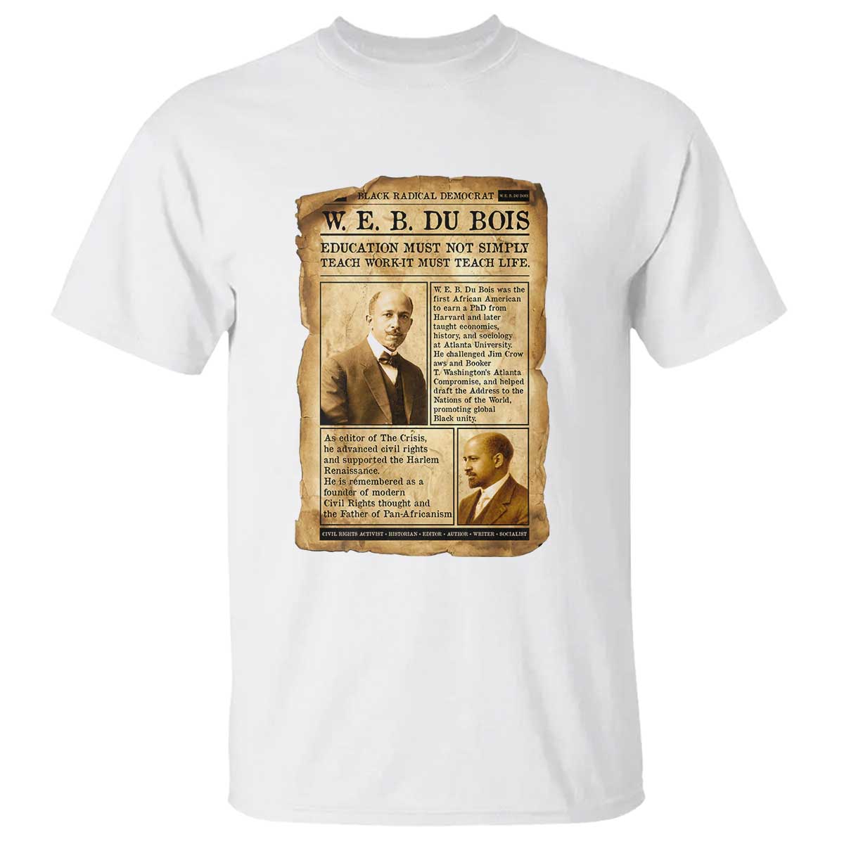 Vintage Newspaper W E B Du Bois T Shirt African American Scholar TS12 White Print Your Wear