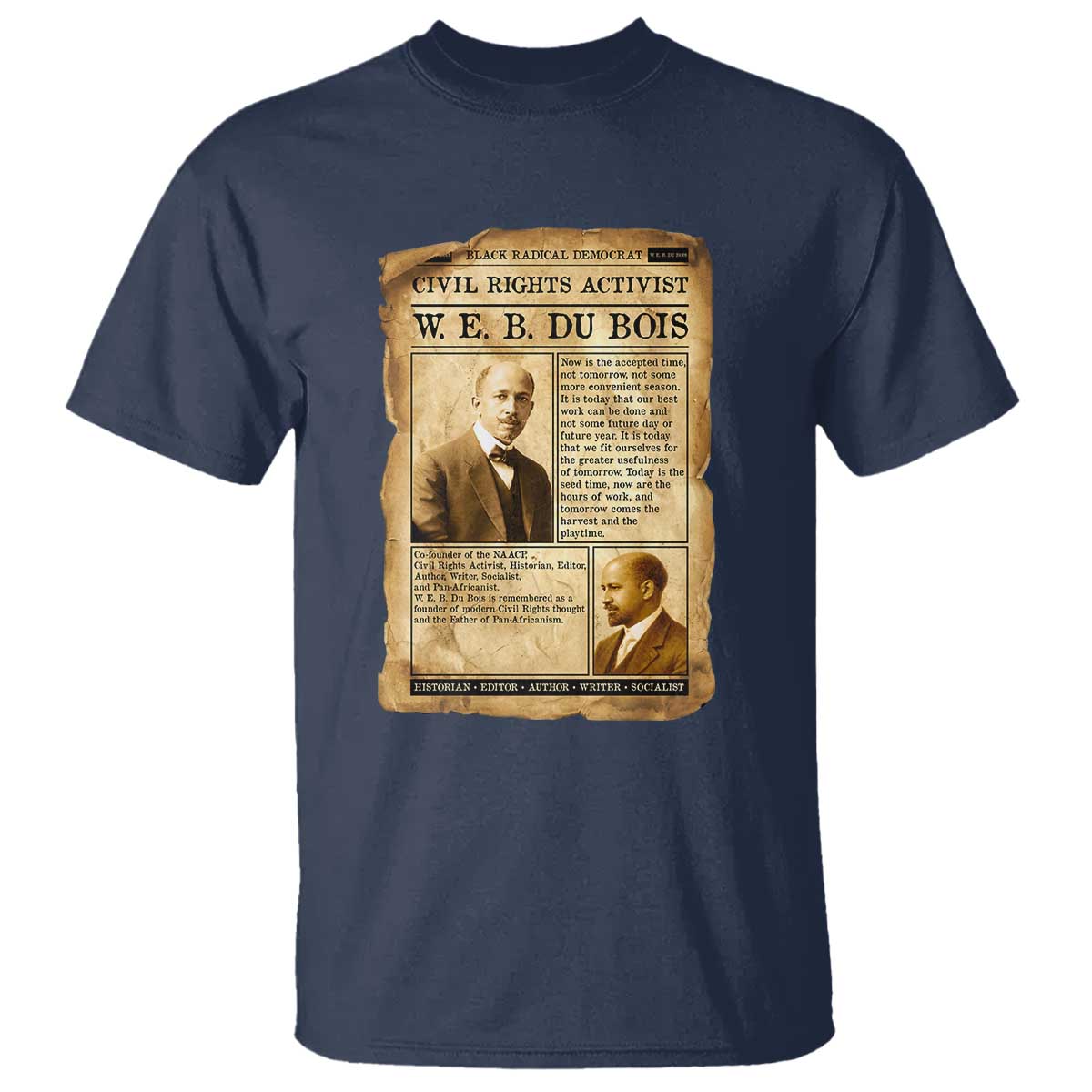 Vintage Newspaper W E B Du Bois T Shirt Civil Rights History TS12 Navy Print Your Wear