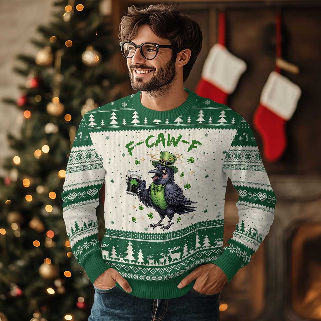 F Caw F Raven Lover Ugly Christmas Sweater Funny St Patricks Day Gift TS12 Beige Green Print Your Wear