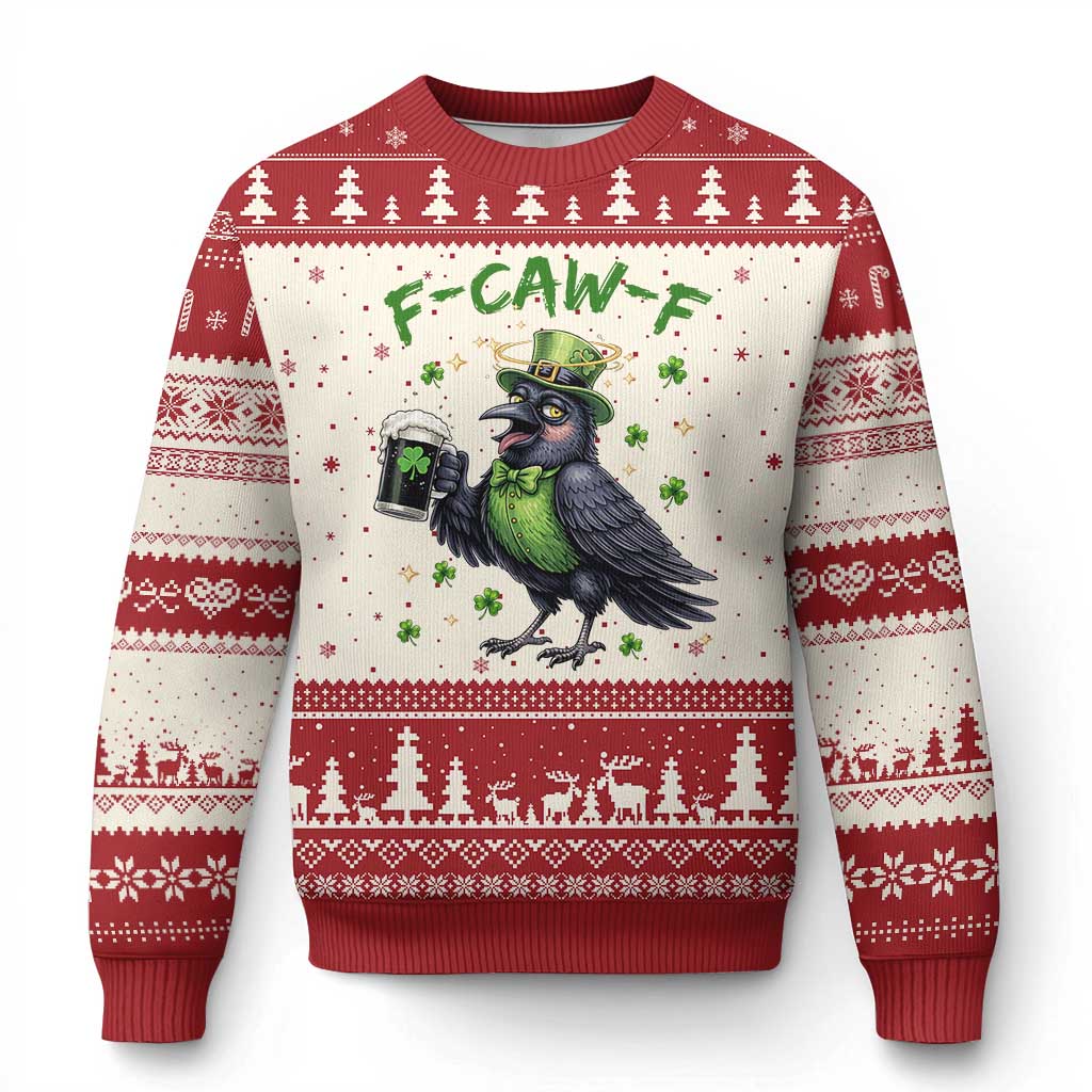 F Caw F Raven Lover Ugly Christmas Sweater Funny St Patricks Day Gift TS12 Beige Red Print Your Wear