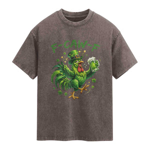 F Caw F Drunk Irish Chicken Washed Cotton T-Shirt Funny St Patricks Day Gift