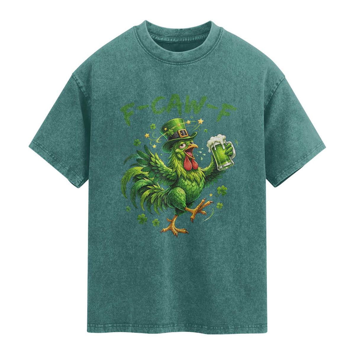 F Caw F Drunk Irish Chicken Washed Cotton T-Shirt Funny St Patricks Day Gift