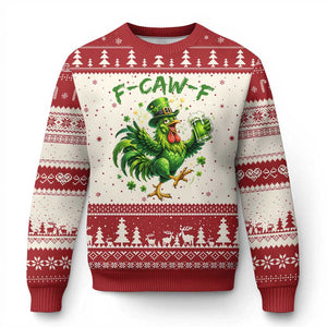 F Caw F Drunk Irish Chicken Ugly Christmas Sweater Funny St Patricks Day Gift TS12 Beige Red Print Your Wear