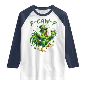 F Caw F Drunk Irish Chicken Raglan Shirt Funny St Patricks Day Gift TS12 White Navy Print Your Wear