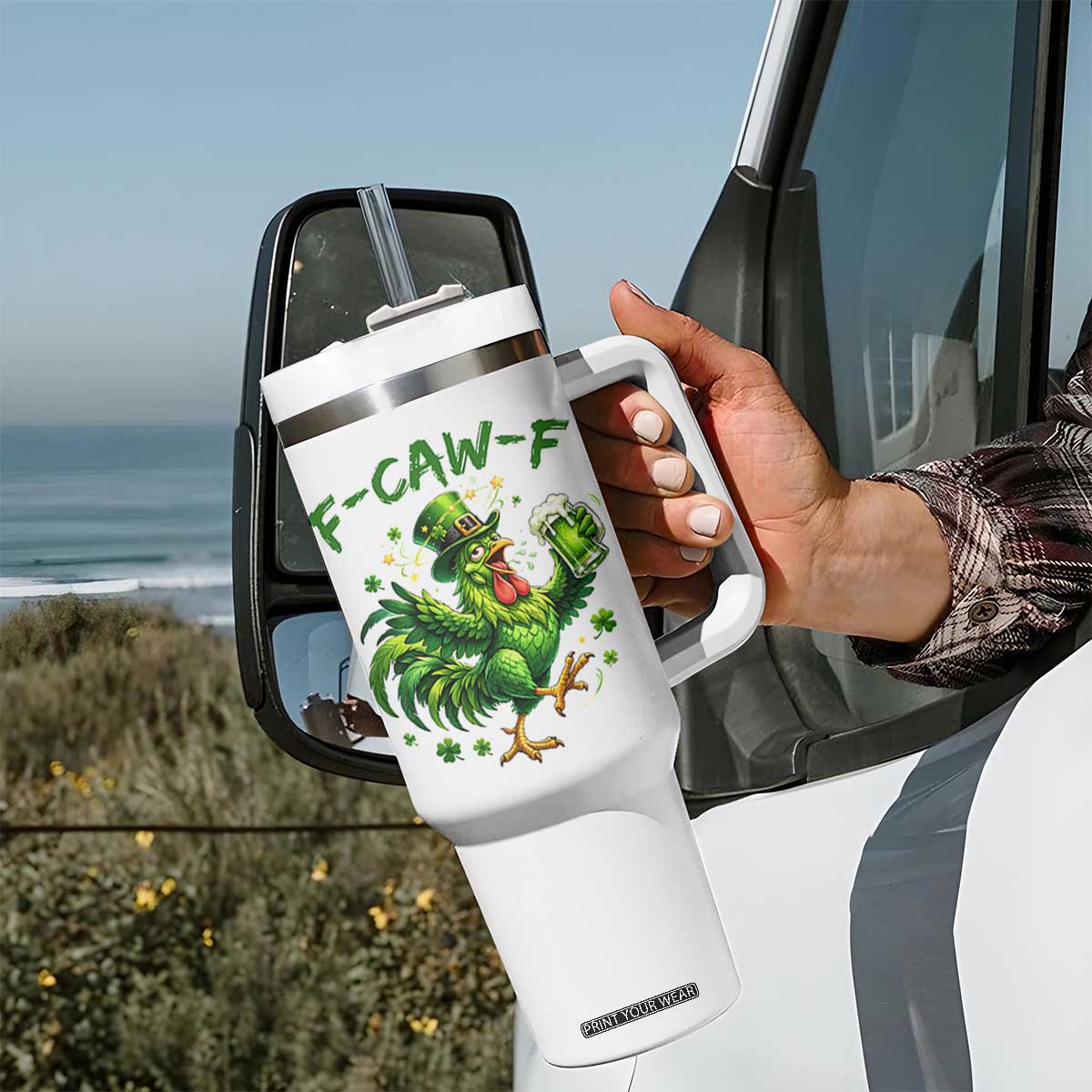 F Caw F Drunk Irish Chicken Tumbler With Handle Funny St Patricks Day Gift TS12 Print Your Wear