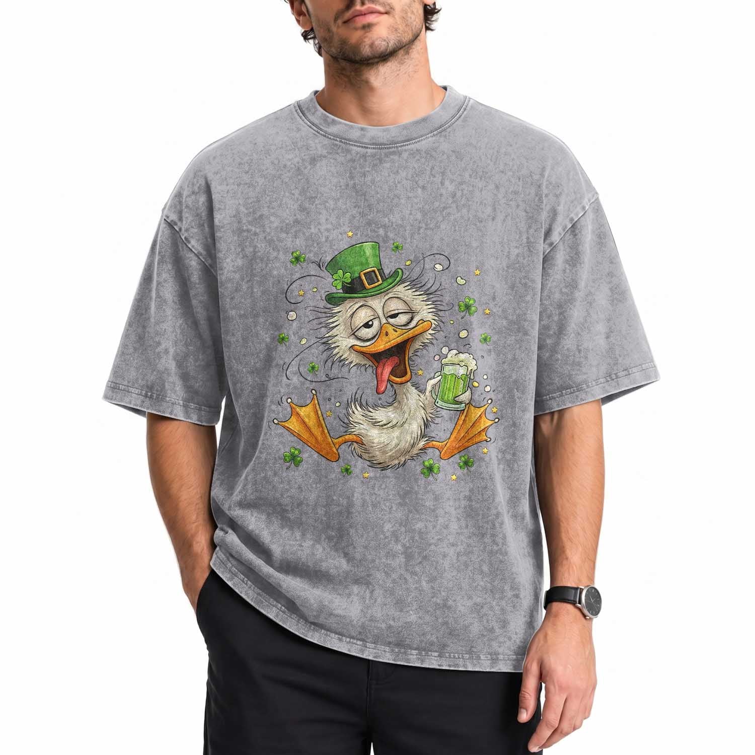 Funny Drunk Irish Duck Washed Cotton T-Shirt St Patricks Day Gift