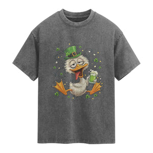 Funny Drunk Irish Duck Washed Cotton T-Shirt St Patricks Day Gift