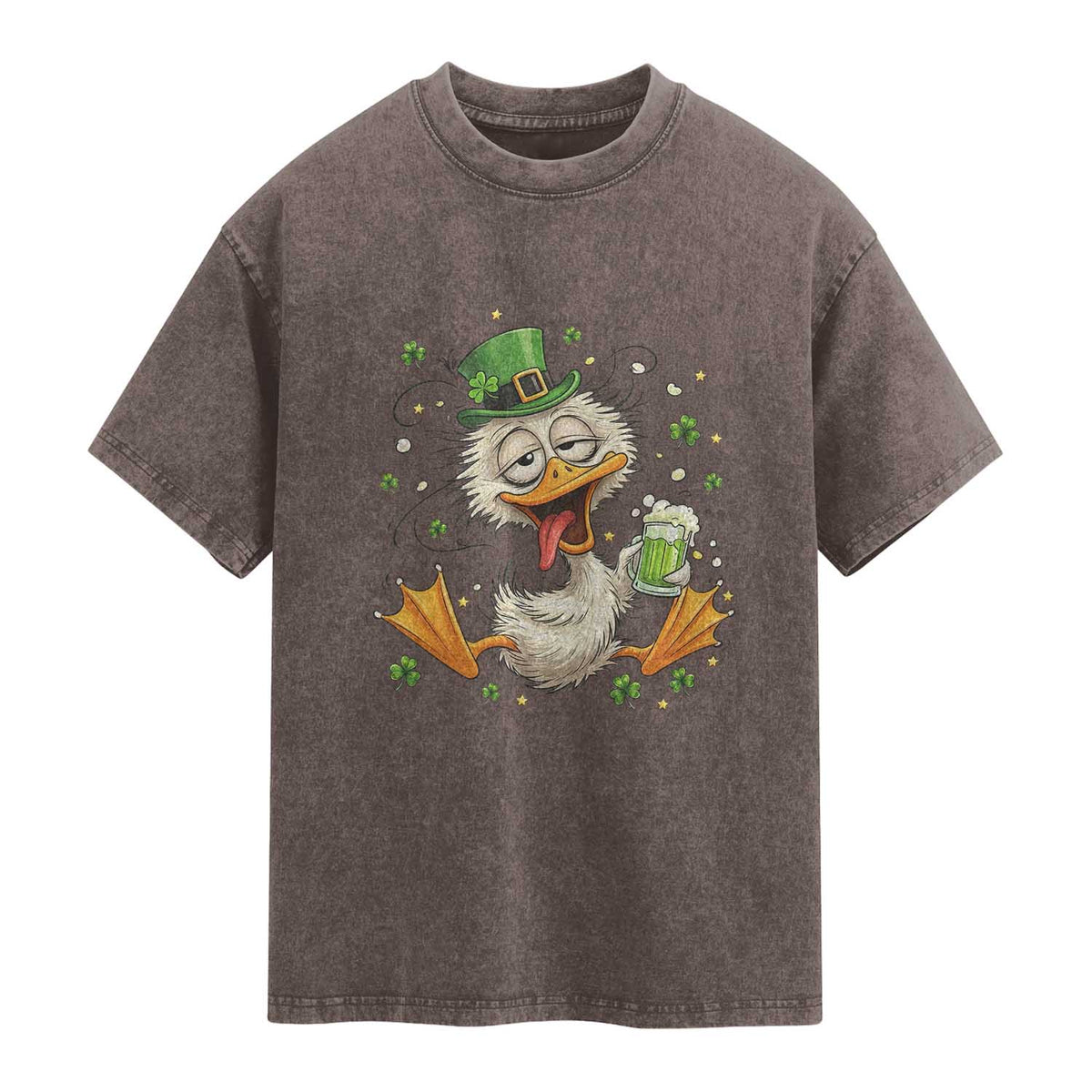 Funny Drunk Irish Duck Washed Cotton T-Shirt St Patricks Day Gift