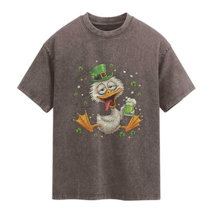 Funny Drunk Irish Duck Washed Cotton T-Shirt St Patricks Day Gift