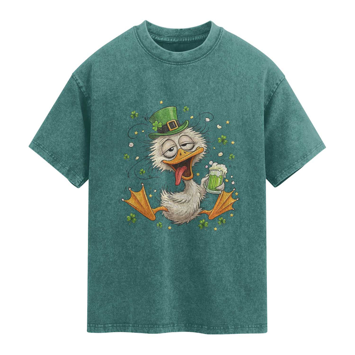 Funny Drunk Irish Duck Washed Cotton T-Shirt St Patricks Day Gift