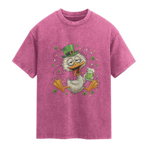 Funny Drunk Irish Duck Washed Cotton T-Shirt St Patricks Day Gift
