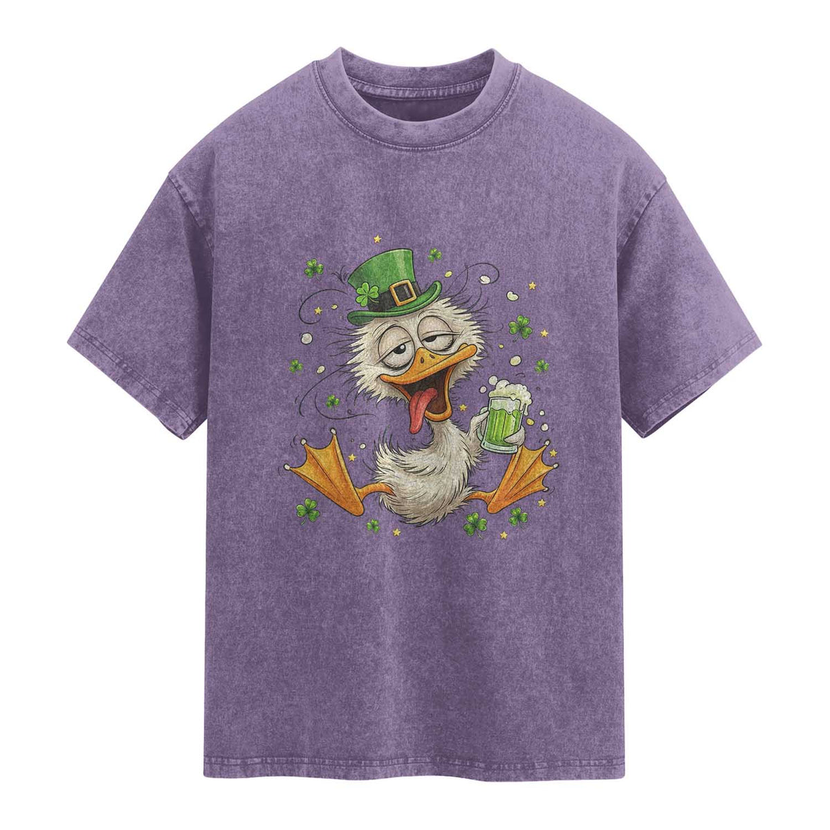 Funny Drunk Irish Duck Washed Cotton T-Shirt St Patricks Day Gift