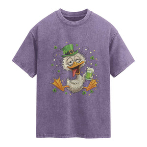 Funny Drunk Irish Duck Washed Cotton T-Shirt St Patricks Day Gift